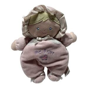 Prestige Baby My First Doll Plush Stuffed Soft Rattle 9" Pink Blond Blue Eyes